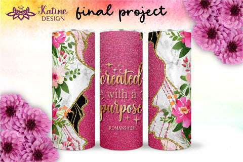Christian Tumbler Created with a purpose, Bible verse Tumbler, religious tumbler, faith tumbler, jesus tumbler, Tumbler Sublimation Wrap Design for 20 oz Skinny Tumbler Straight and Tapered PNG Sublimation KatineDesign 