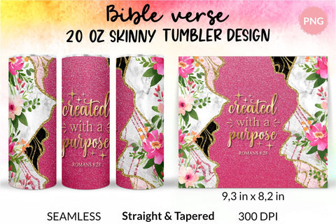 Christian Tumbler Created with a purpose, Bible verse Tumbler, religious tumbler, faith tumbler, jesus tumbler, Tumbler Sublimation Wrap Design for 20 oz Skinny Tumbler Straight and Tapered PNG Sublimation KatineDesign 