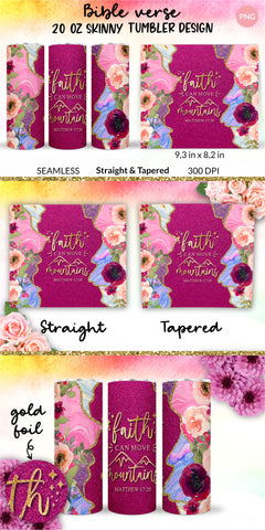 Christian Tumbler Faith can move mountains, Bible verse Tumbler, religious tumbler, faith tumbler, jesus tumbler, Tumbler Sublimation Wrap Design for 20 oz Skinny Tumbler Sublimation KatineDesign 