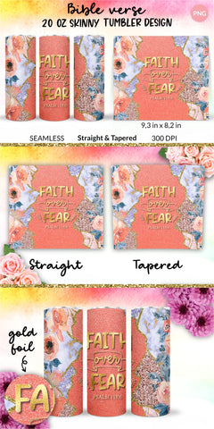 Christian Tumbler Faith over fear, Bible verse Tumbler, religious tumbler, faith tumbler, jesus tumbler, Tumbler Sublimation Wrap Design for 20 oz Skinny Tumbler Straight and Tapered PNG Sublimation KatineDesign 