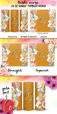 Christian Tumbler, His grace is enough, Bible verse Tumbler, religious tumbler, faith tumbler, jesus tumbler, Tumbler Sublimation Wrap Design for 20 oz Skinny Tumbler Straight and Tapered PNG Sublimation KatineDesign 