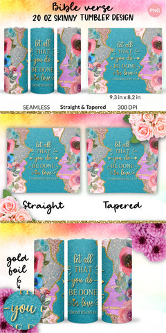 Christian Tumbler, Let all that you do be done in love, Bible verse Tumbler, religious tumbler, faith tumbler, jesus tumbler, Tumbler Sublimation Wrap Design for 20 oz Skinny Tumbler Straight and Tapered PNG Sublimation KatineDesign 