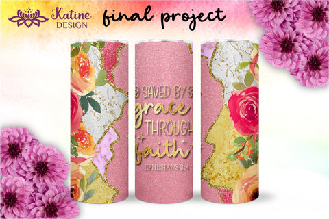 Christian Tumbler, Saved by grace through faith, Bible verse Tumbler, religious tumbler, faith tumbler, jesus tumbler, Tumbler Sublimation Wrap Design for 20 oz Skinny Tumbler Straight and Tapered PNG Sublimation KatineDesign 