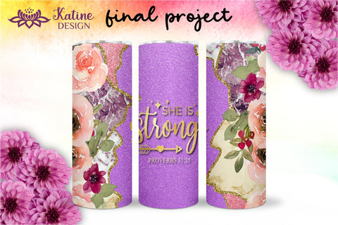 Christian Tumbler, She is strong, Bible verse Tumbler, religious tumbler, faith tumbler, jesus tumbler, Tumbler Sublimation Wrap Design for 20 oz Skinny Tumbler Straight and Tapered PNG Sublimation KatineDesign 