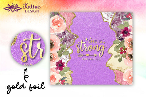 Christian Tumbler, She is strong, Bible verse Tumbler, religious tumbler, faith tumbler, jesus tumbler, Tumbler Sublimation Wrap Design for 20 oz Skinny Tumbler Straight and Tapered PNG Sublimation KatineDesign 