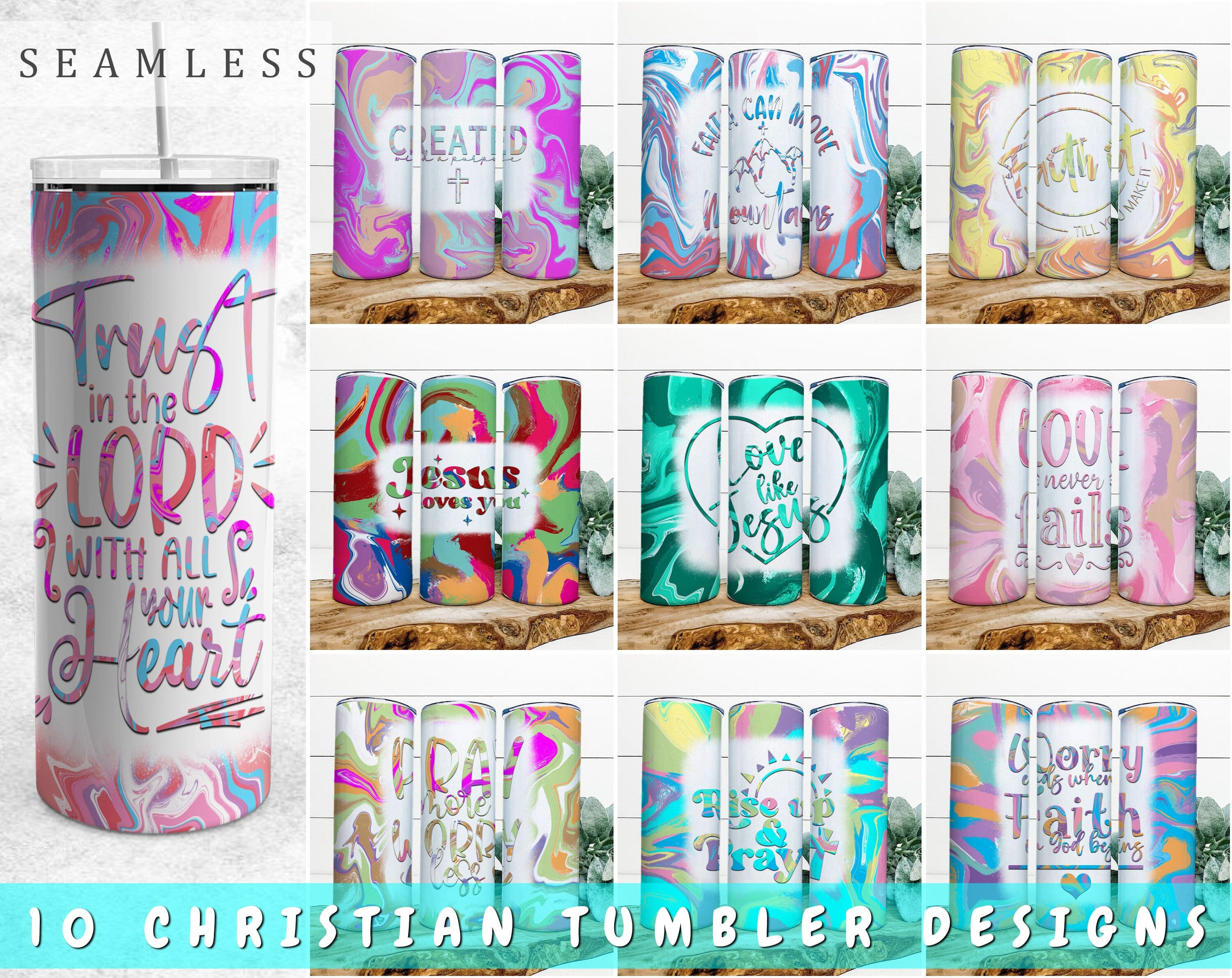 Christian Tumbler Sublimation Designs Bundle, 20 Oz Skinny Tumbler