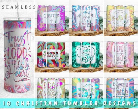 Christian Tumbler Sublimation Designs Bundle, 20 Oz Skinny Tumbler Christian Designs, Religious Quote Tumbler Wraps, 10 Designs Sublimation HappyDesignStudio 