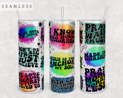 Christian Wavy Quotes Tumbler Wrap, 20 Oz Skinny Tumbler Sublimation Design, Seamless Religious Groovy Sayings Tumbler PNG Sublimation HappyDesignStudio 