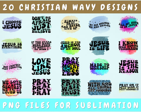 Christian Wavy Text Sublimation Designs Bundle, 20 Designs, Religious Groovy PNG Files For Sublimation, Christian Quote Sublimation Files Sublimation HappyDesignStudio 
