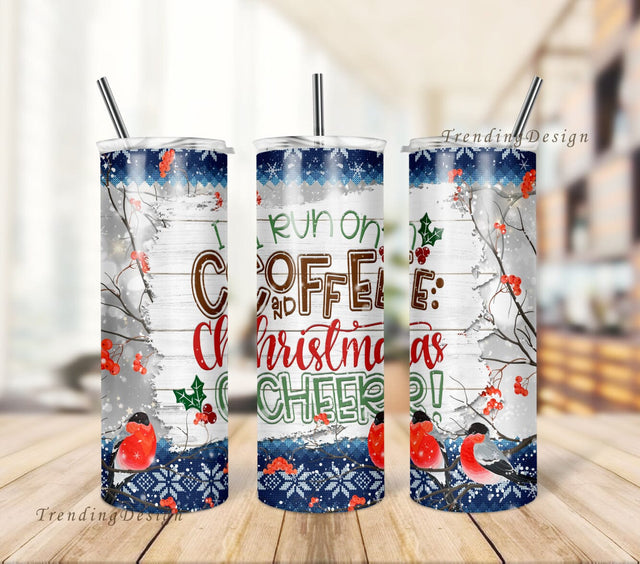 Christmas 20 oz Skinny Tumbler Sublimation Design, I Run On Coffee And Christmas Cheer Tumbler, Merry Christmas Tumbler Png Sublimation TrendingDesign 