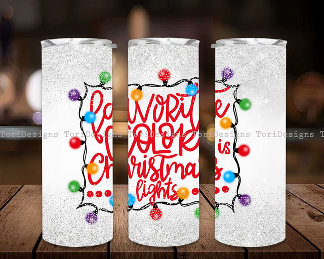 Christmas 20 oz Skinny Tumbler Sublimation Design Template Glitter Favorite Color is Christmas Lights Straight Design Digital Download PNG Sublimation ToriDesigns 