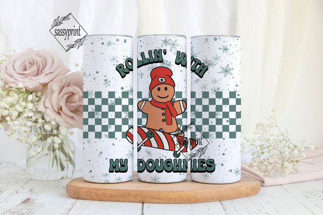 Christmas 20 oz Skinny Tumbler Sublimation Merry Christmas Retro Gingerbread Funny Skater Gingerbread Man Christmas Groovy Gingerbread PNG file Sublimation sassyprint 