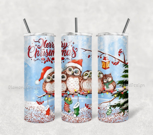 Christmas 20 oz Tumbler Sublimation Wrap PNG, Christmas Owls Tumbler PNG, Gift for Christmas, Owl Tumbler Digital Download Sublimation DiamondDesign 