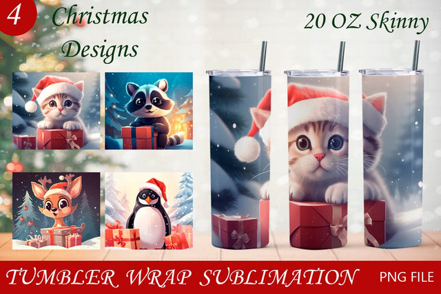 Christmas 20 oz tumbler wrap png, Cute Christmas animals sublimation Sublimation AnastasiyaArtDesign 