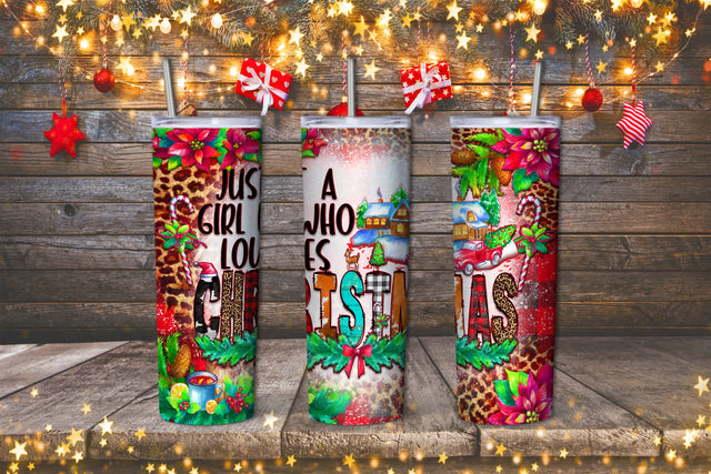 Christmas 20oz Skinny Tumbler Png, Christmas Tumbler Png, Just A Girl Who Loves Christmas Png, Tumbler Sublimation Designs, Digital Download Sublimation SublimationDesignShop 