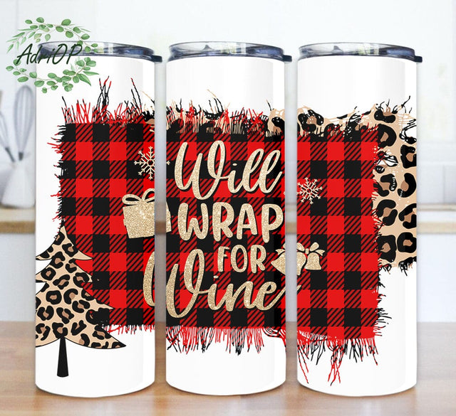 Christmas 20oz Skinny Tumbler, Will Wrap For Wine Tumbler Design, Christmas Wine Tumbler Png, Christmas Plaid Leopard Tumbler Wrap, Christmas Tree Design Png, Christmas Gift, Digital Download Sublimation AdriOP 