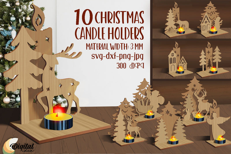 Christmas 3D Candle Holder Bundle Laser Cut. 3D XMas Candle SVG Evgenyia Guschina 
