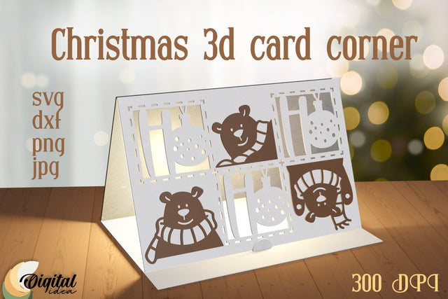 Christmas 3D Card Corner. Christmas Gift Paper Cut. Papercut Christmas Cards 3D Paper Evgenyia Guschina 