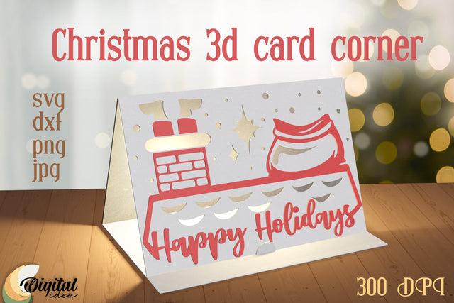 Christmas 3D Card Corner. Christmas Gift Paper Cut. Papercut Christmas Cards 3D Paper Evgenyia Guschina 