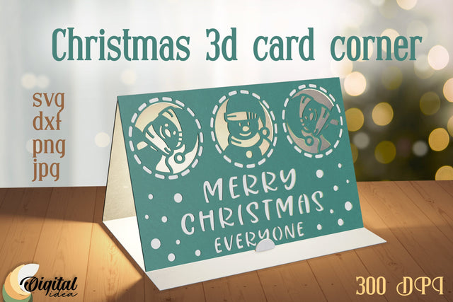 Christmas 3D Card Corner. Christmas Gift Paper Cut. Papercut Christmas Cards SVG Evgenyia Guschina 