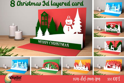 Christmas 3D Layered Card Bundle. 3D Layered Christmas Card 3D Paper Evgenyia Guschina 