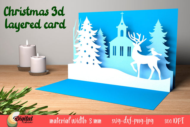 Christmas 3D Layered Card. Layered Papercut Card 3D. Winter Silhouette 3D Paper Evgenyia Guschina 