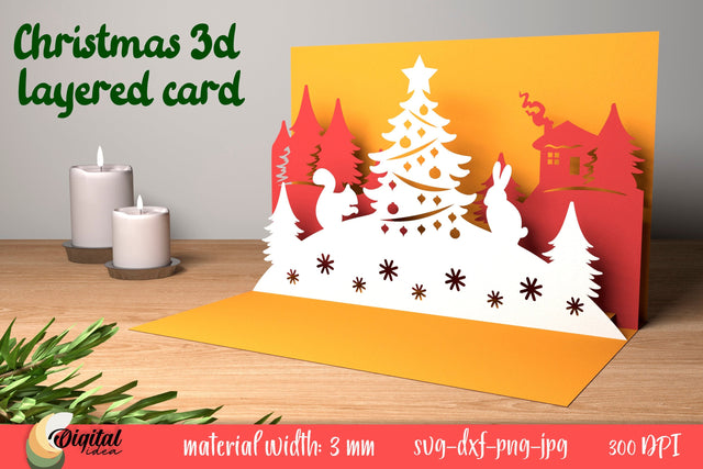 Christmas 3D Layered Card. Layered Papercut Card 3D. Winter Silhouette SVG Evgenyia Guschina 