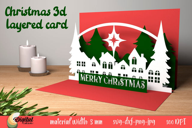 Christmas 3D Layered Card. Layered Papercut Card 3D. Winter Silhouette SVG Evgenyia Guschina 