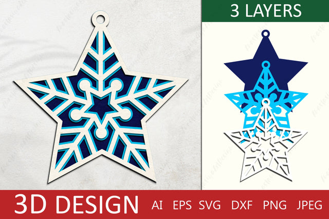 Christmas 3d layered ornament svg, Christmas tree toy, Star papercut svg 3D Paper AnastasiyaArtDesign 