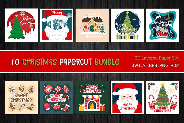 Christmas 3D Layered Paper Cut SVG BUNDLE SVG Slim Studio 