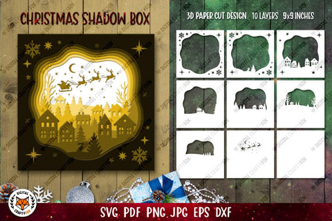 Christmas 3D Layered Shadow Box | Christmas Light Box SVG 3D Paper Digital Craftyfox 