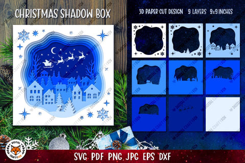 Christmas 3D Layered Shadow Box | Christmas Light Box SVG 3D Paper Digital Craftyfox 