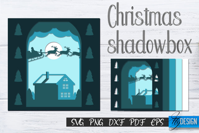 Christmas 3D Layered Shadowbox. Christmas Lightbox. 3D SVG 5 SVG Fly Design 