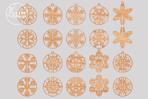 CHRISTMAS 3D Snowflakes Multilayer Laser Cut Files, Mandala, Round SVG, 3D Designs, Mini Design Bundles SVG LaserCutano 
