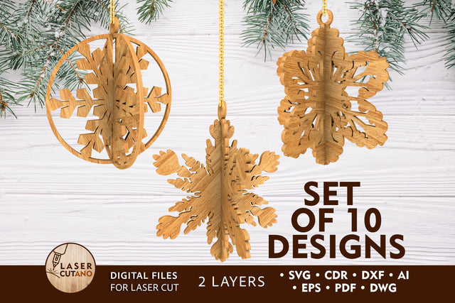 CHRISTMAS 3D Snowflakes Multilayer Laser Cut Files, Mandala, Round SVG, 3D Designs, Mini Design Bundles SVG LaserCutano 
