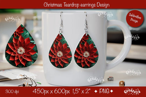 Christmas 3D teardrop earrings sublimation 3D flower sublimation png Sublimation Createya Design 