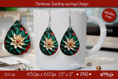 Christmas 3D teardrop earrings sublimation 3D flower sublimation png Sublimation Createya Design 