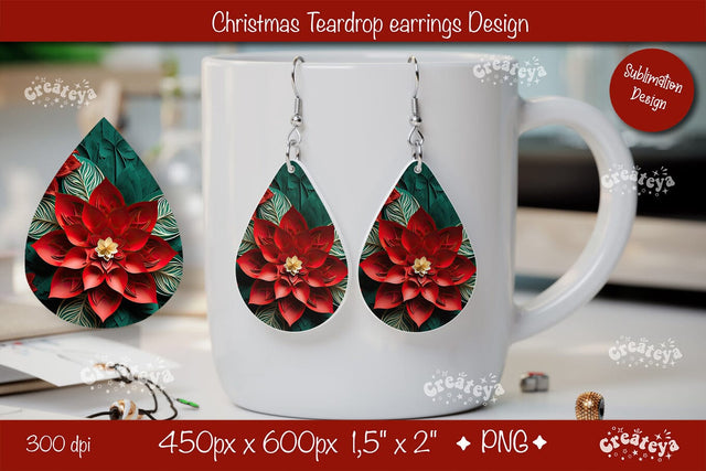 Christmas 3D teardrop earrings sublimation 3D flower sublimation png Sublimation Createya Design 