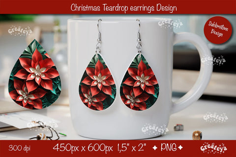 Christmas 3D teardrop earrings sublimation 3D flower sublimation png Sublimation Createya Design 