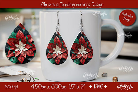 Christmas 3D teardrop earrings sublimation 3D flower sublimation png Sublimation Createya Design 