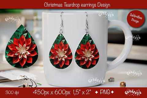 Christmas 3D teardrop earrings sublimation 3D flower sublimation png Sublimation Createya Design 