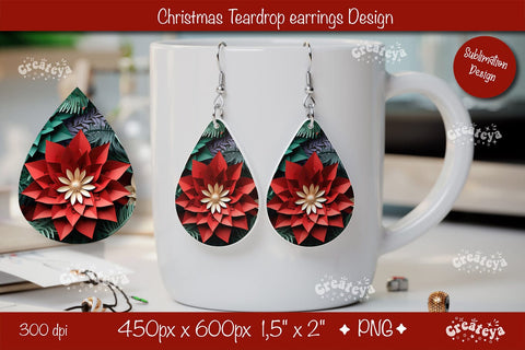 Christmas 3D teardrop earrings sublimation 3D flower sublimation png Sublimation Createya Design 