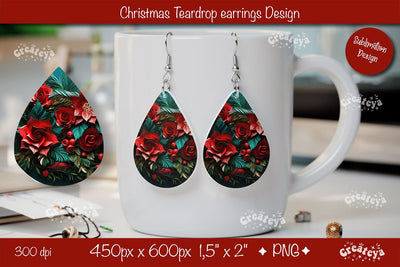 Christmas 3D teardrop earrings sublimation 3D flower sublimation png Sublimation Createya Design 