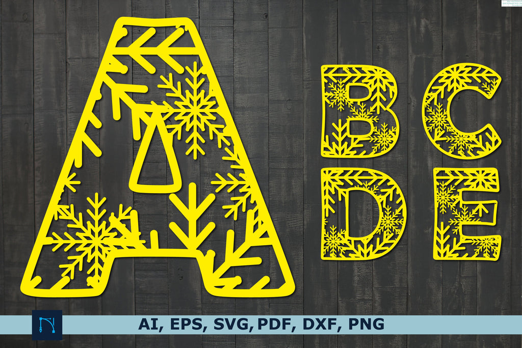 Alphet Snowflake Back Christmas alphabet snowflake SVG bundle - So Fontsy