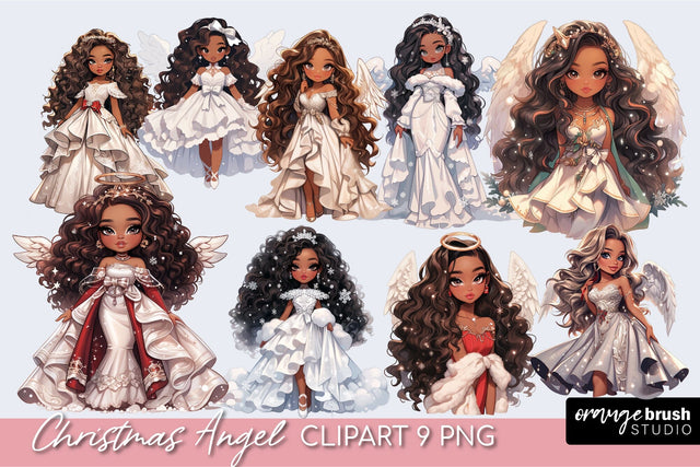 Christmas Angel Clipart Bundle, Fashion Girl PNG Sublimation Sublimation OrangeBrushStudio 