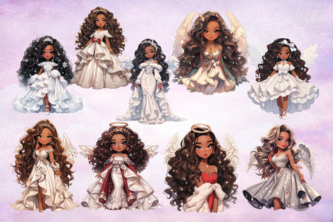 Christmas Angel Clipart Bundle, Fashion Girl PNG Sublimation Sublimation OrangeBrushStudio 