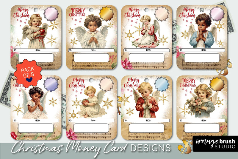 Christmas Angel Money Card Bundle - Printable Holder Designs Sublimation OrangeBrushStudio 