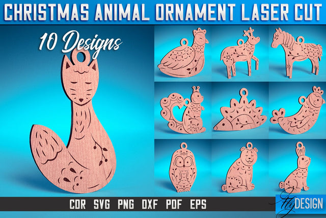 Christmas Animal Ornaments Laser Cut SVG | Christmas Ornaments Laser Cut SVG Design | CNC Files SVG Fly Design 