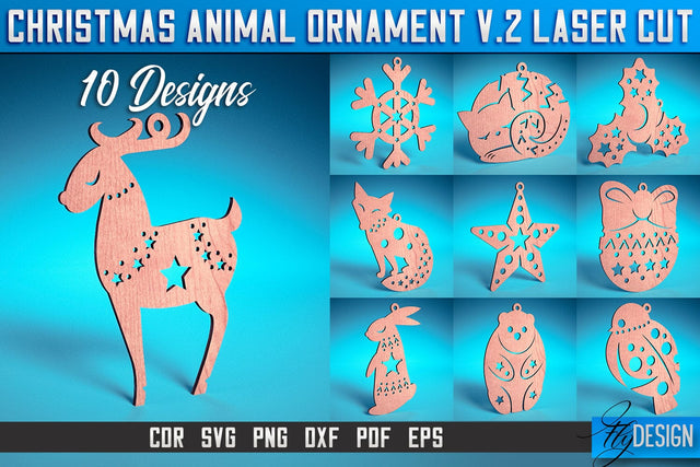 Christmas Animal Ornaments Laser Cut SVG | Christmas Ornaments Laser Cut SVG Design | CNC Files v.2 SVG Fly Design 