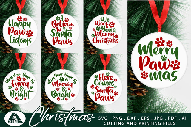 Christmas Animal Round SVG Bundle Dog Paws Ornaments SVG PNG SVG zoellartz 